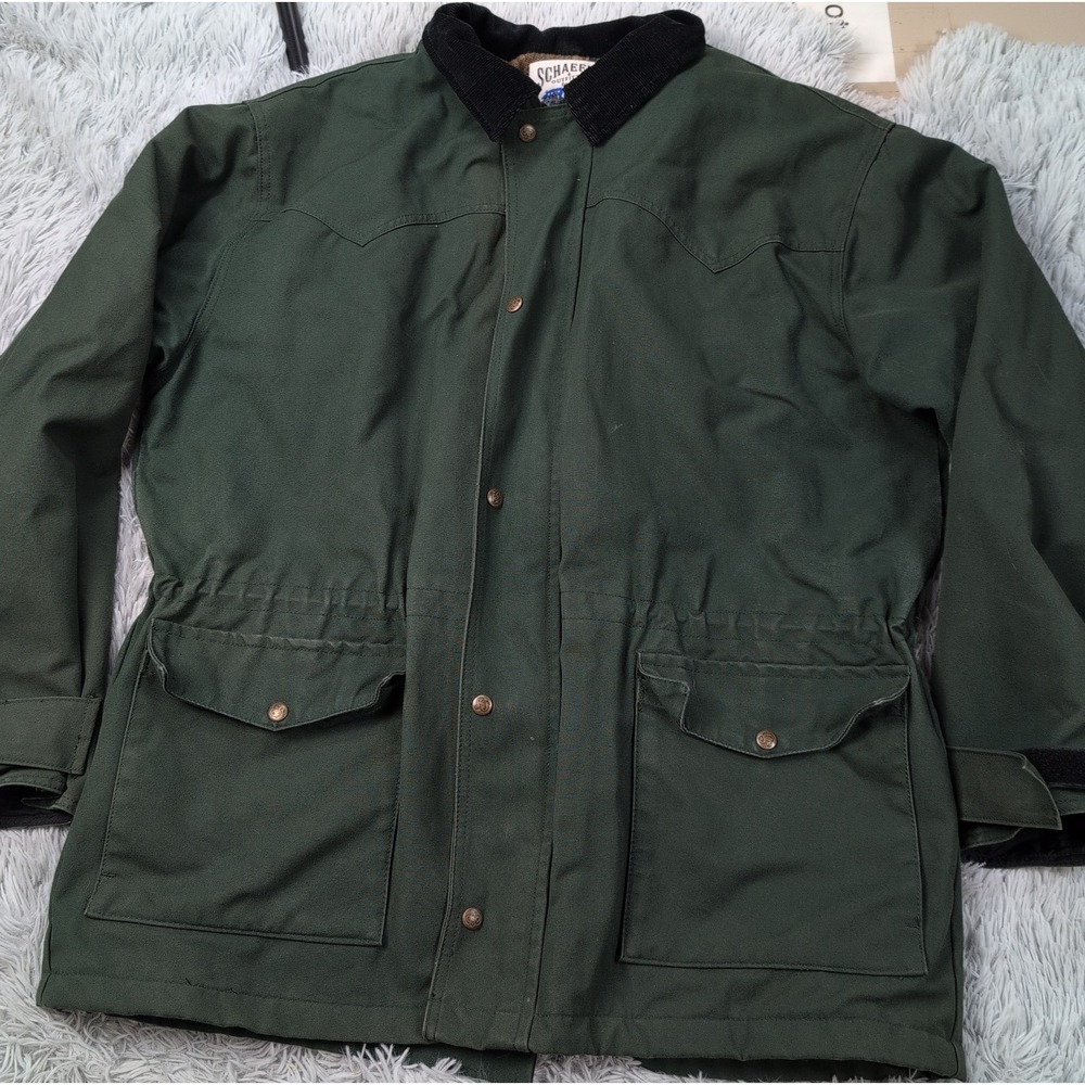 Vintage Schaefer Jacket Mens 2XL Green Canvas Field Rancher Coat Pockets Chore